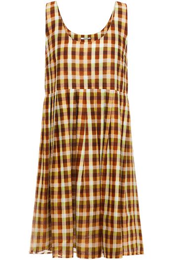 MIU MIU Pleated checked cotton-mousseline dress