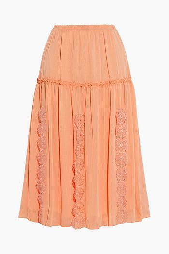 SEE BY CHLOÉ Floral-appliquéd gathered crepon skirt