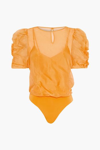 CAMI NYC Louisa ruched silk-organza thong bodysuit