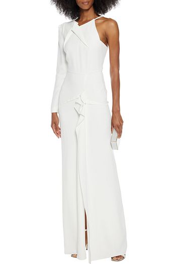 ROLAND MOURET Delamere asymmetric ruffle-trimmed crepe gown