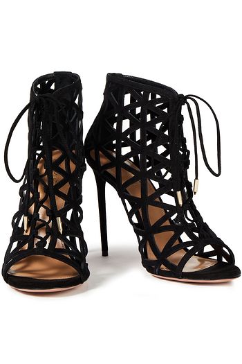 AQUAZZURA Graphiste 105 Sandalen aus lasergeschnittenem Veloursleder