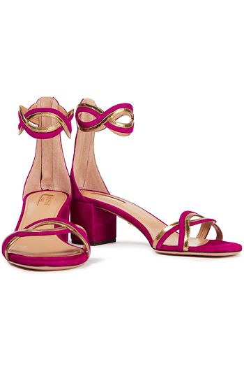 AQUAZZURA Moon Ray 50 Sandalen aus Metallic-Leder und Veloursleder mit Cut-outs