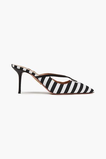 AQUAZZURA Villa gestreifte Mules aus Faille mit PVC-Besatz