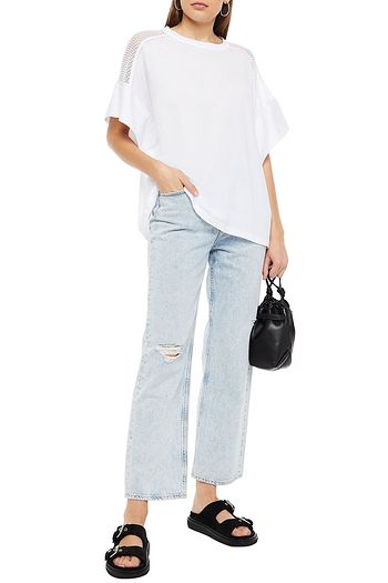 IRO T-Shirt aus Baumwoll-Jersey mit Mesh-Besatz