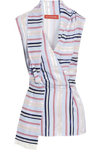 ALTUZARRA Wrap-effect striped woven top