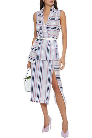 ALTUZARRA Wrap-effect striped woven top