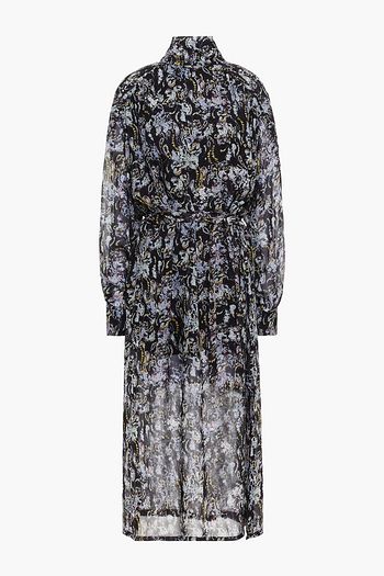 IRO Lila Midikleid aus Georgette mit Print und Gürtel