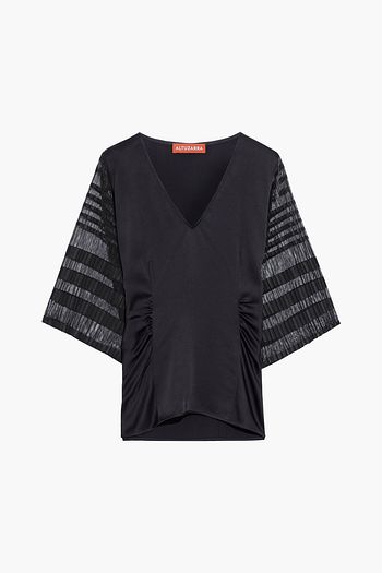 ALTUZARRA Brys pleated mesh-paneled satin-crepe top