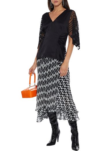 ALTUZARRA Brys pleated mesh-paneled satin-crepe top