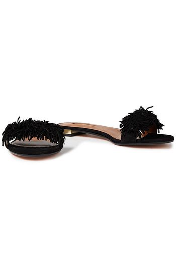 AQUAZZURA Wild Thing Mules aus Veloursleder mit Fransen