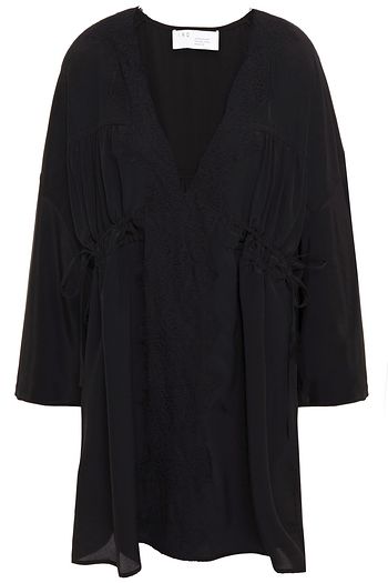 IRO Gathered lace-trimmed silk crepe de chine mini dress