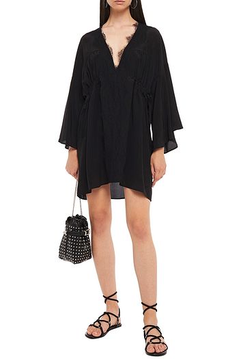 IRO Gathered lace-trimmed silk crepe de chine mini dress