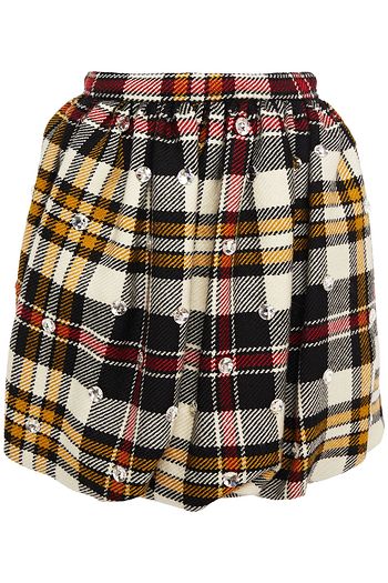 MIU MIU Embellished gathered checked wool mini skirt