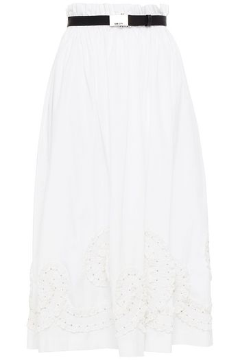 MIU MIU Embellished ruffled cotton-poplin midi skirt