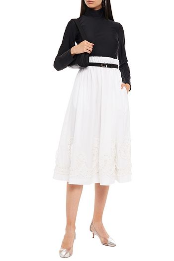 MIU MIU Embellished ruffled cotton-poplin midi skirt
