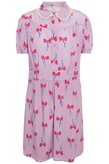 MIU MIU Lace-trimmed printed silk crepe de chine mini dress