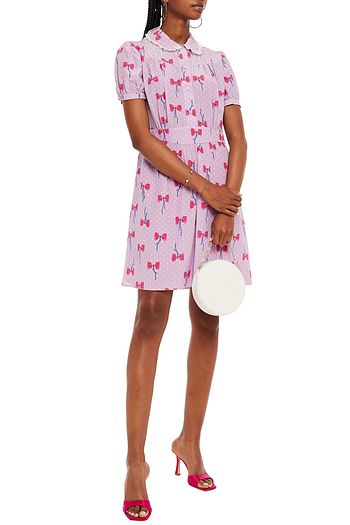 MIU MIU Lace-trimmed printed silk crepe de chine mini dress