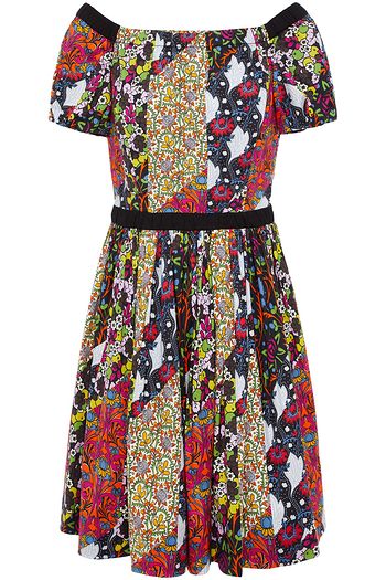 PRADA Schulterfreies Kleid aus Popeline aus Stretch-Baumwolle mit Print und Raffung