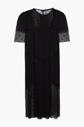 PRADA Lace-trimmed pleated flocked tulle dress