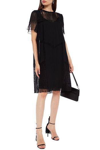 PRADA Lace-trimmed pleated flocked tulle dress
