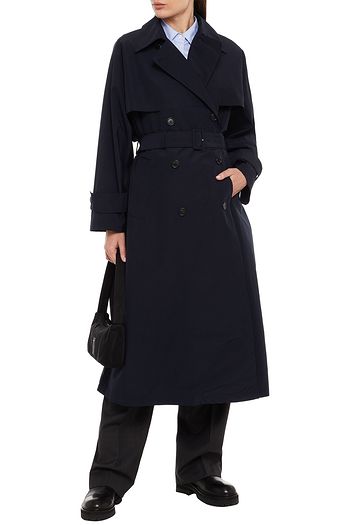 PRADA Leather-trimmed cotton-blend sateen trench coat