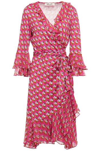 DIANE VON FURSTENBERG Crepon-paneled floral-print silk-jersey wrap dress