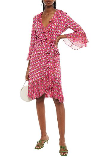 DIANE VON FURSTENBERG Crepon-paneled floral-print silk-jersey wrap dress