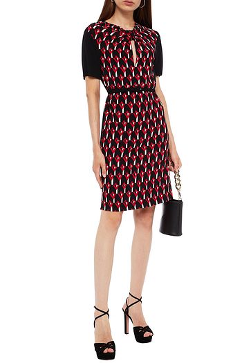 PRADA Bedrucktes Kleid aus Crêpe mit Knotendetail und Cut-outs