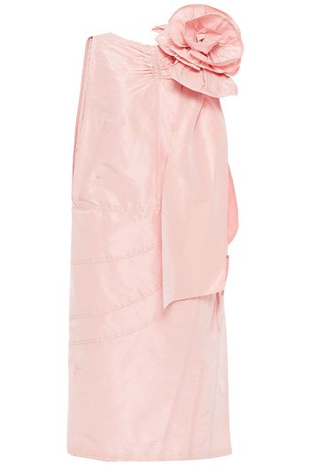 MIU MIU Floral-appliquéd crinkled silk-taffeta dress
