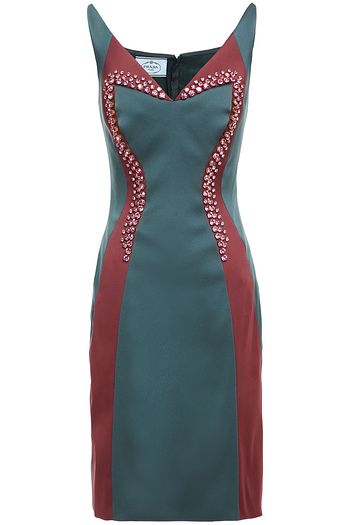 PRADA Zweifarbiges Kleid aus Satin mit Kristallverzierung