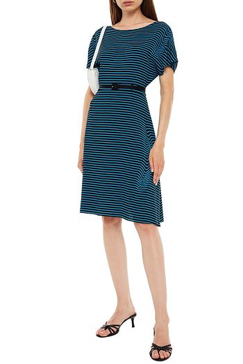 PRADA Belted striped crepe dress