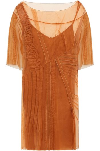 PRADA Pintucked silk-organza mini dress