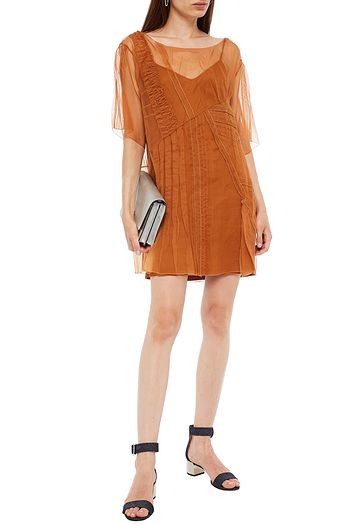 PRADA Pintucked silk-organza mini dress