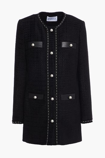CLAUDIE PIERLOT Studded leather-trimmed tweed coat