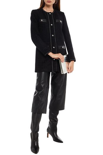 CLAUDIE PIERLOT Studded leather-trimmed tweed coat
