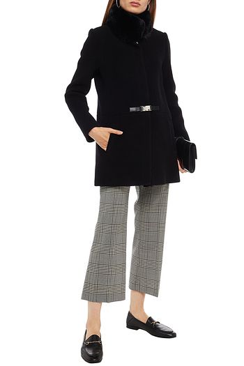 CLAUDIE PIERLOT Faux fur-trimmed wool-blend felt coat