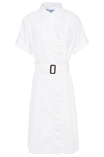 PRADA Kleid aus Baumwollpopeline mit Gürtel und Rüschen