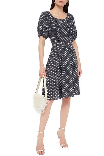 PRADA Kleid aus Crêpe de Chine aus Seide mit Polka-Dots und Raffung