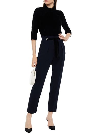 CLAUDIE PIERLOT Plantain velvet-trimmed embellished crepe tapered pants