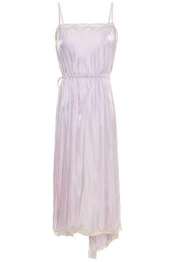 PRADA Lace-trimmed charmeuse midi wrap dress