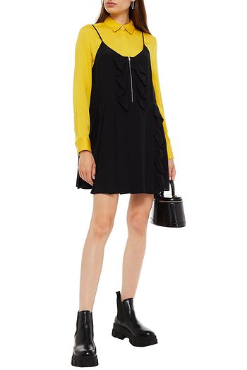 PRADA Minikleid aus Crêpe de Chine aus Seide mit Falten und Rüschenbesatz