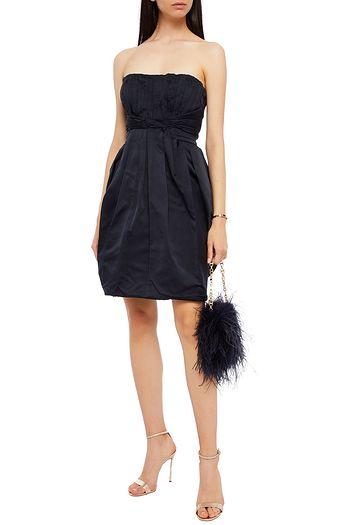 PRADA Strapless pleated silk mini dress