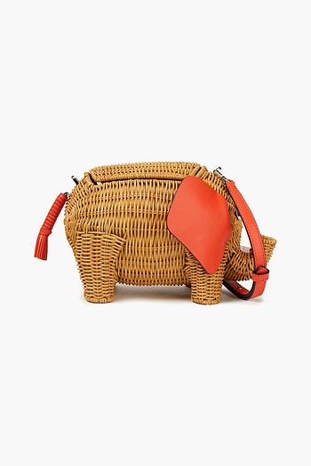 KATE SPADE NEW YORK Leather-trimmed embellished rattan shoulder bag