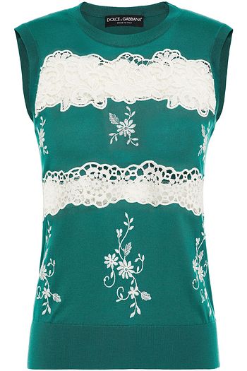 DOLCE & GABBANA Oberteil aus einer Seidenmischung mit Guipure-Spitzenbesatz und Stickereien