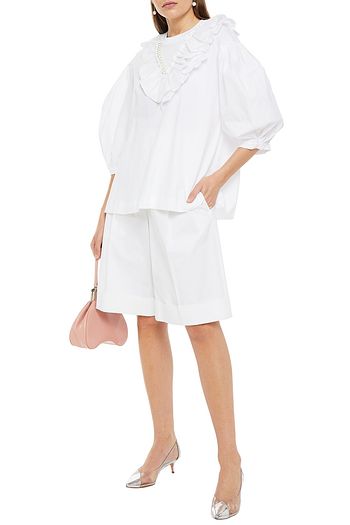 SIMONE ROCHA Ruffled embellished cotton-poplin and jersey top