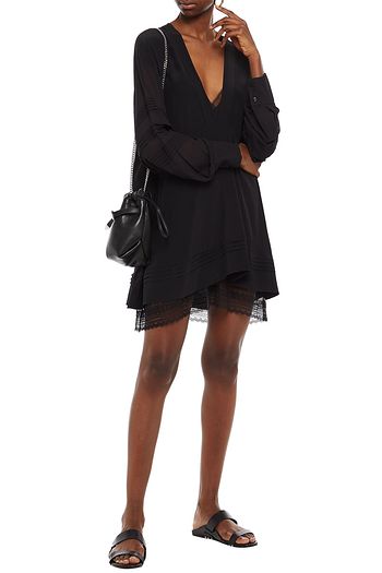 IRO Amaku Minikleid aus Seiden-Georgette und Crêpe de Chine mit Spitzenbesatz