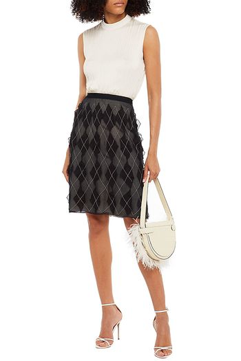 PRADA Embroidered silk-crepon skirt