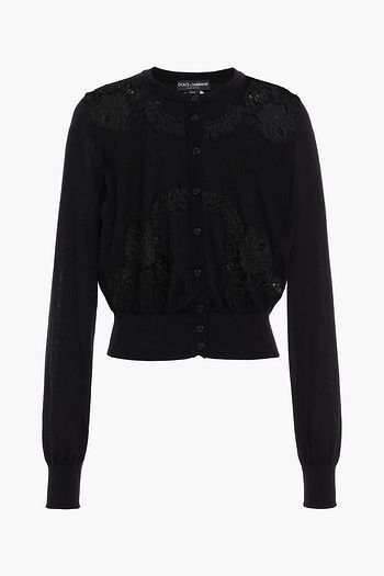 DOLCE & GABBANA Cardigan aus einer Kaschmir-Seidenmischung mit Spitzenbesatz