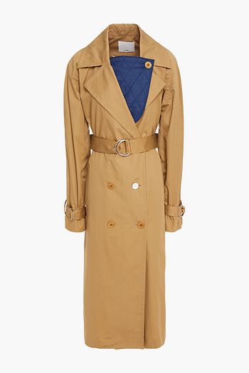 TIBI Double-breasted shell-paneled cotton-twill trench coat