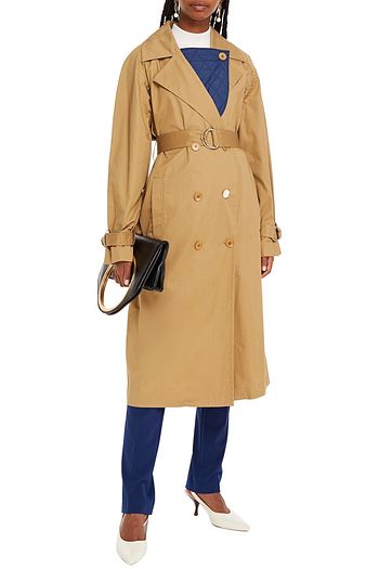 TIBI Double-breasted shell-paneled cotton-twill trench coat